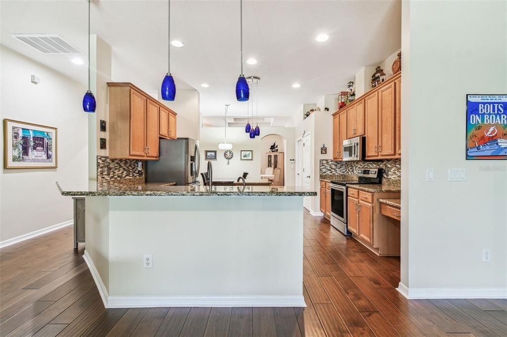 Interior, Kitchen, Pendant Lights, Recessed Lighting, Wood Texture Flooring