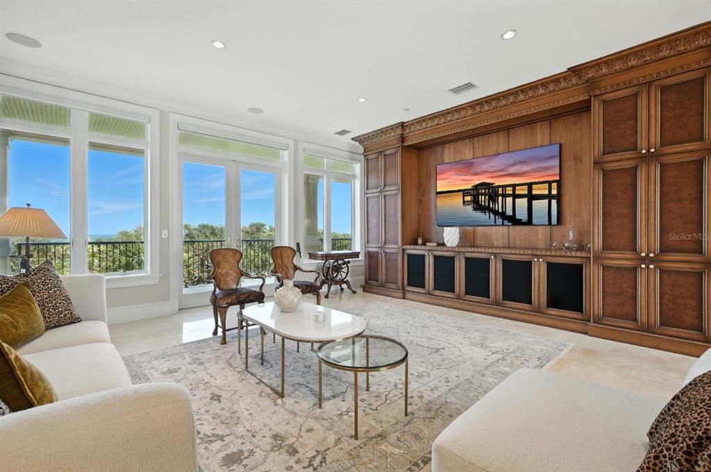 Interior, Living room, Recessed Lighting, Water, Wooden Walls