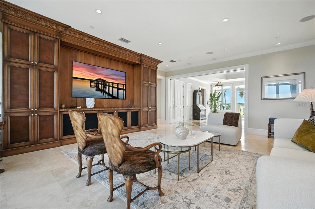Interior, Living room, Recessed Lighting, Wooden Walls