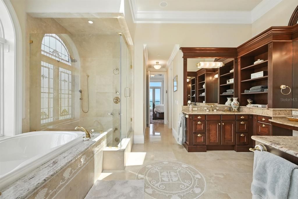 Bathroom, Dual Sink Vanities, Glass Shower, Interior, Recessed Lighting