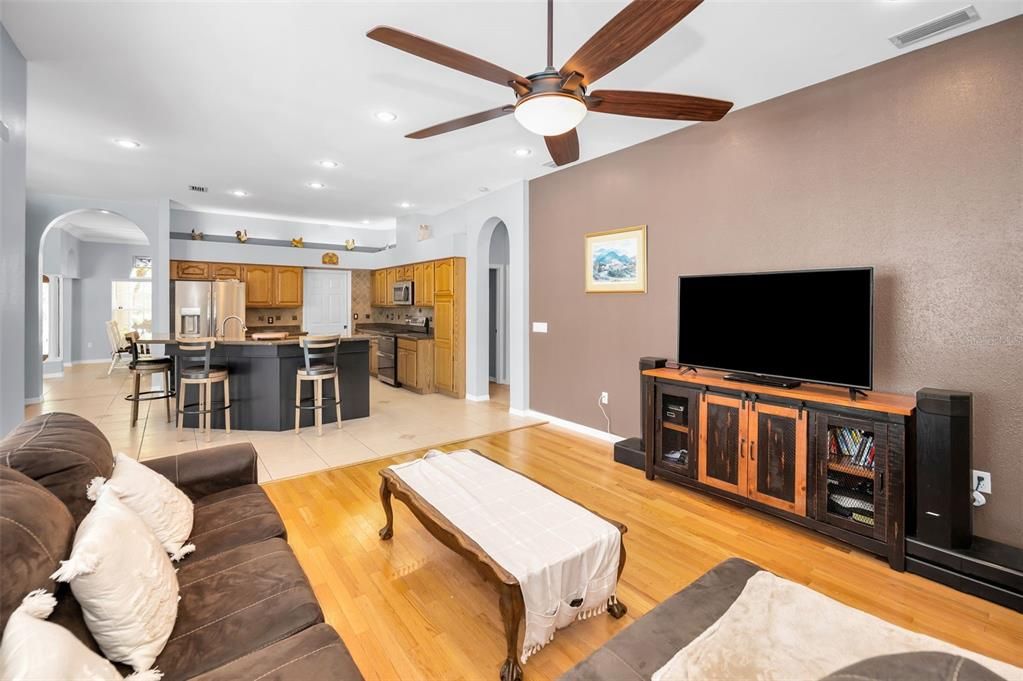 Interior, Kitchen, Living room, Recessed Lighting, Stainless Steel Appliances, Wood Texture Flooring