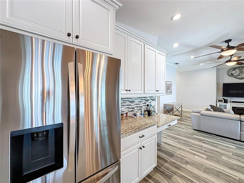 Interior, Kitchen, Living room, Recessed Lighting, Stainless Steel Appliances, Wood Texture Flooring