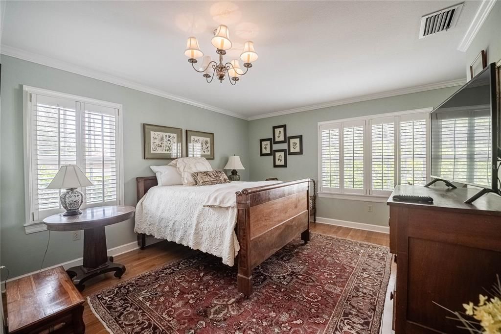 Bedroom, Chandelier, Interior, Wood Texture Flooring