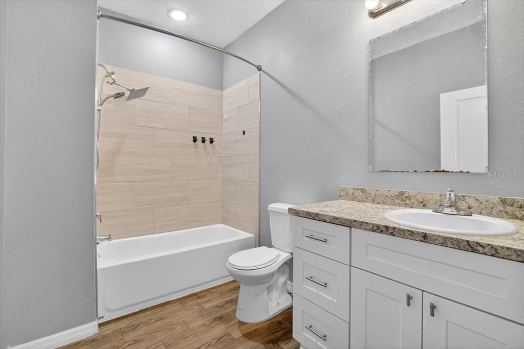 Bathroom, Interior, Recessed Lighting, Wood Texture Flooring