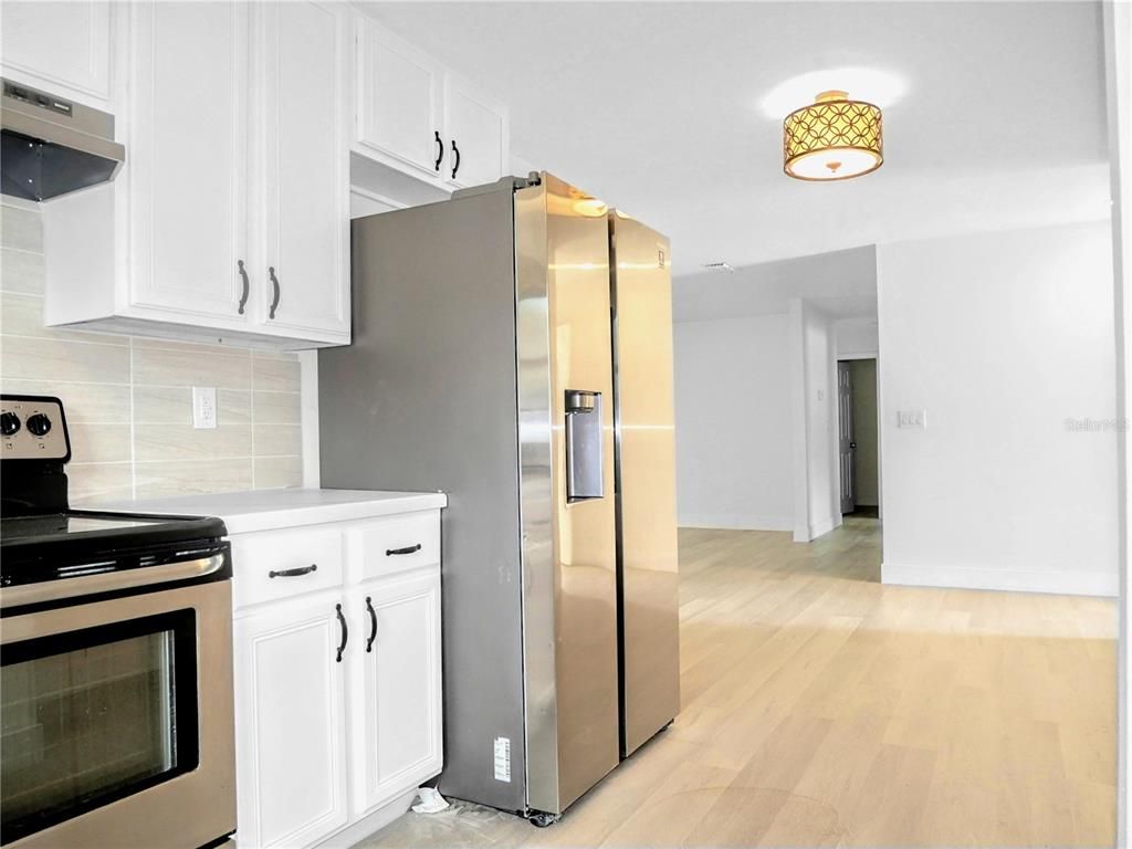 Interior, Kitchen, Stainless Steel Appliances, Wood Texture Flooring