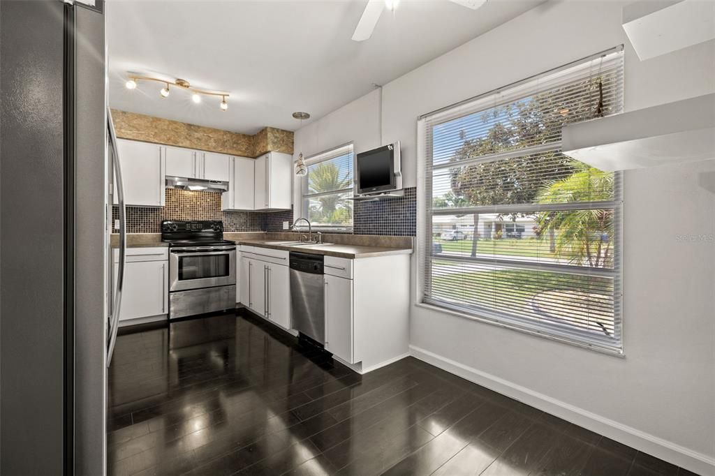 Interior, Kitchen, Stainless Steel Appliances, Wood Texture Flooring