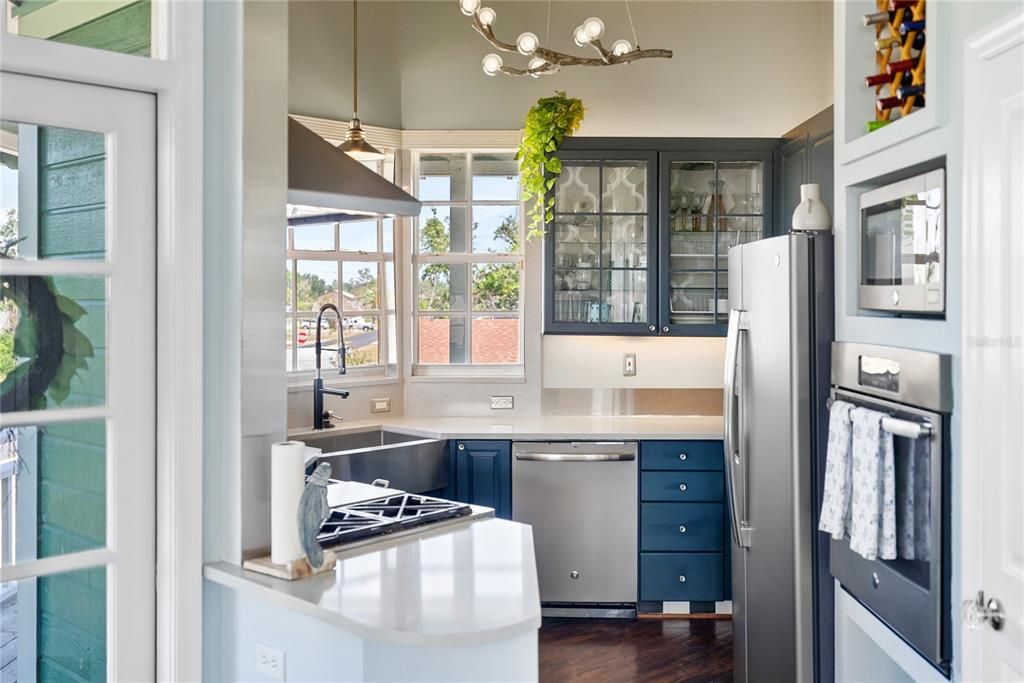Interior, Kitchen, Pendant Lights, Stainless Steel Appliances, Wood Texture Flooring