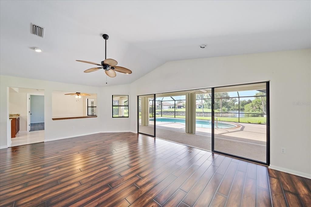 Empty room, Interior, Recessed Lighting, Wood Texture Flooring