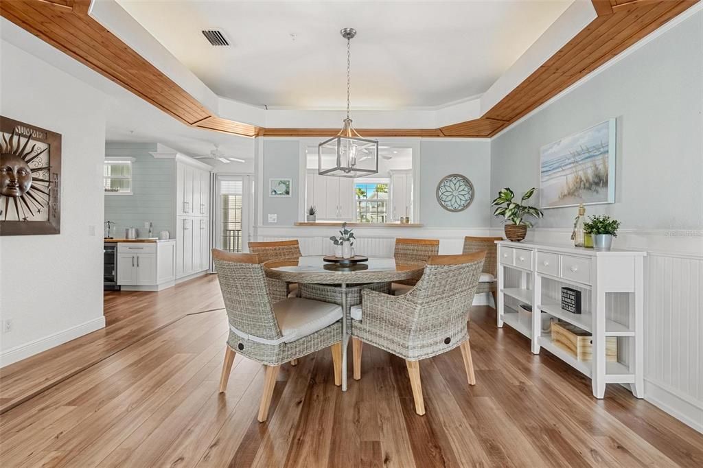Dining room, Interior, Pendant Lights, Wood Texture Flooring
