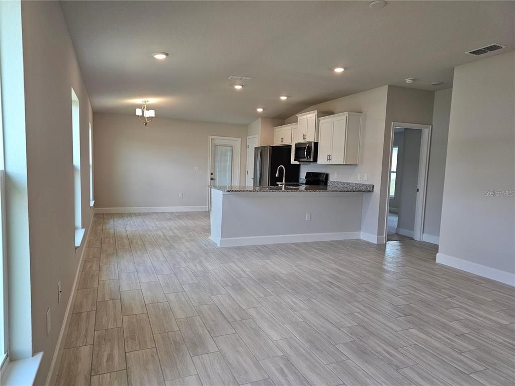 Empty room, Interior, Kitchen, Recessed Lighting, Wood Texture Flooring