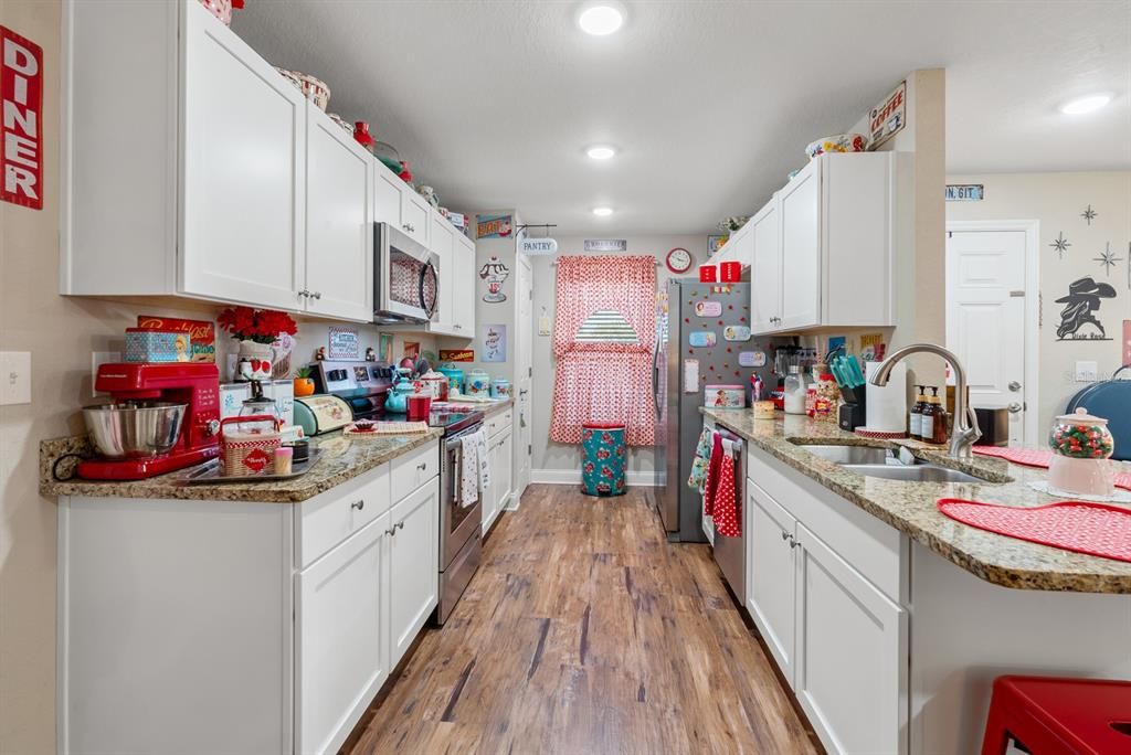 Interior, Kitchen, Recessed Lighting, Wood Texture Flooring