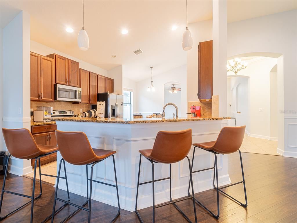 Interior, Kitchen, Pendant Lights, Recessed Lighting, Wood Texture Flooring