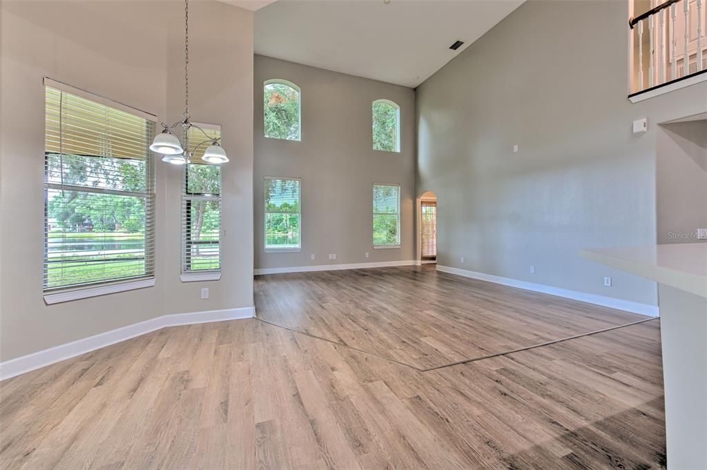 Empty room, Interior, Pendant Lights, Wood Texture Flooring