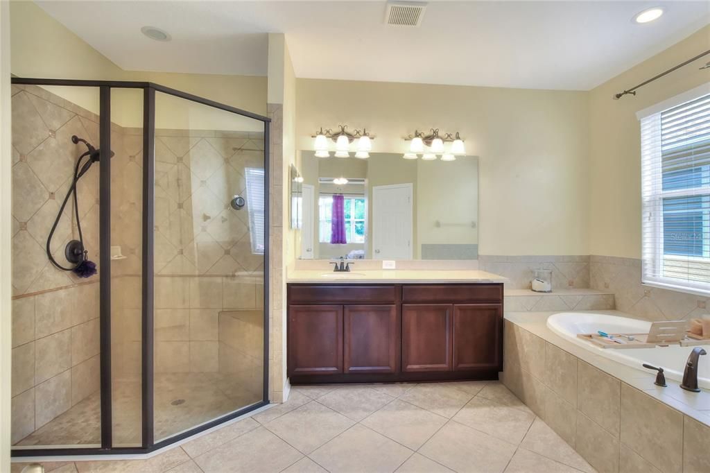 Bathroom, Dual Sink Vanities, Glass Shower, Interior, Recessed Lighting