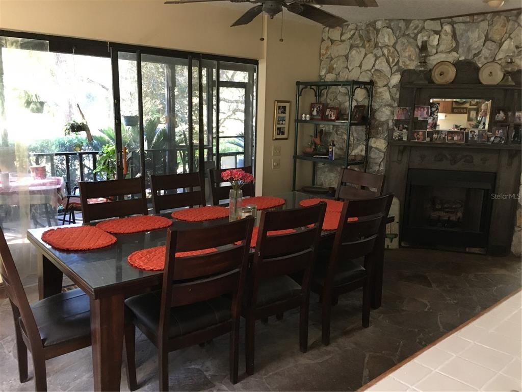 Dining room, Fireplace, Interior, Stone Walls