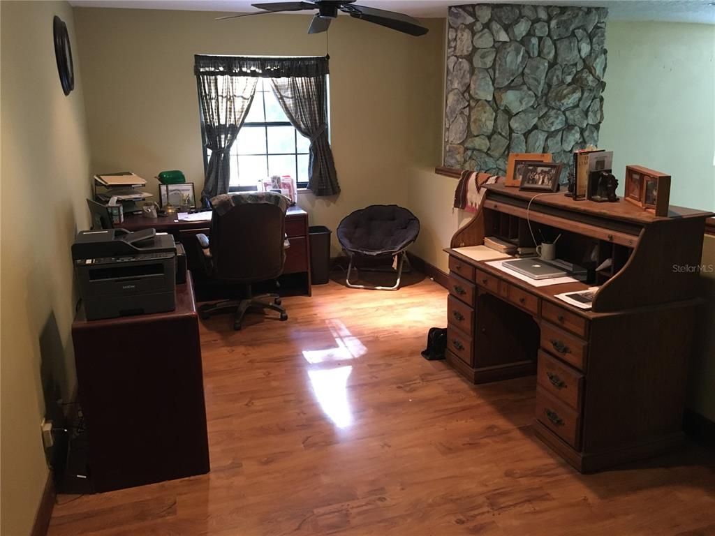 Home Office, Interior, Stone Walls, Wood Texture Flooring