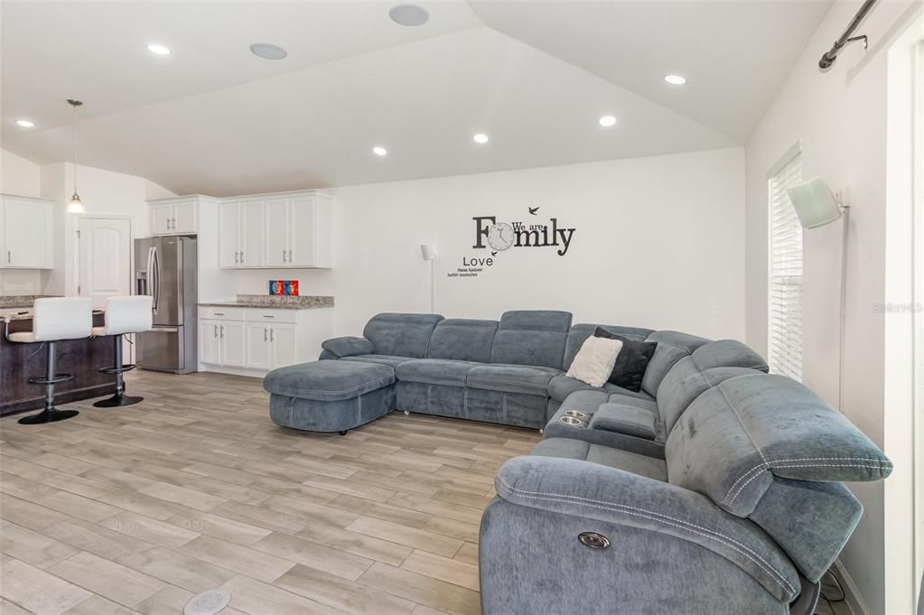 Interior, Kitchen, Living room, Pendant Lights, Recessed Lighting, Stainless Steel Appliances, Wood Texture Flooring