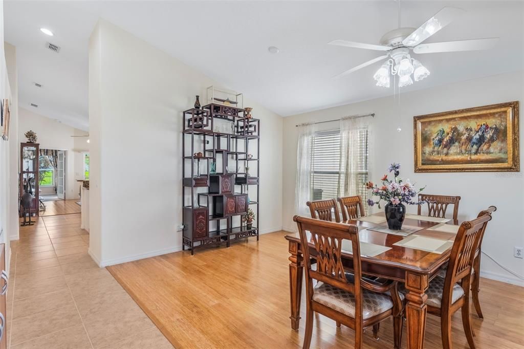 Dining room, Interior, Recessed Lighting, Wood Texture Flooring
