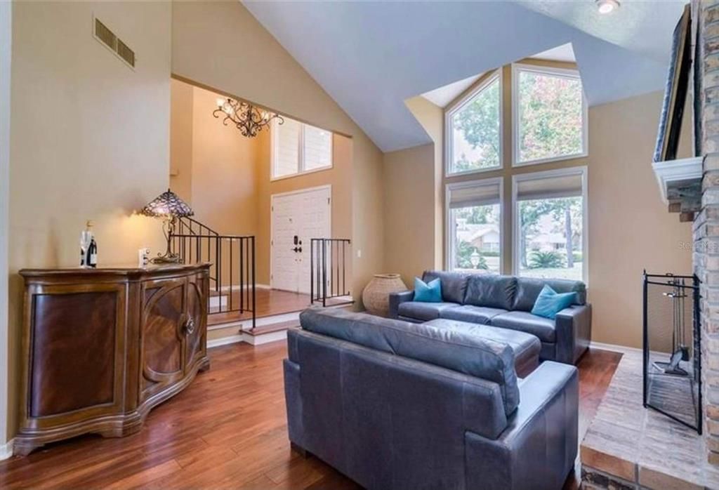Chandelier, Interior, Living room, Wood Texture Flooring