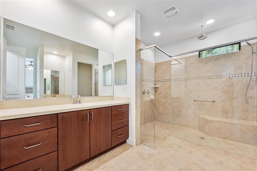 Bathroom, Dual Sink Vanities, Glass Shower, Interior, Recessed Lighting