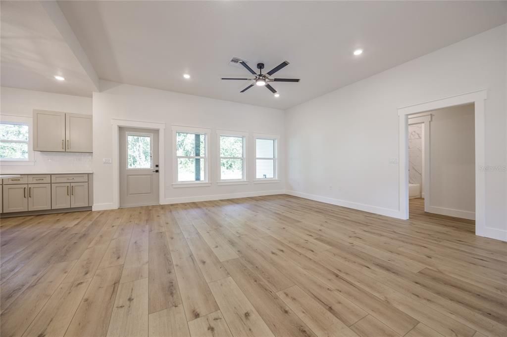 Empty room, Interior, Recessed Lighting, Wood Texture Flooring