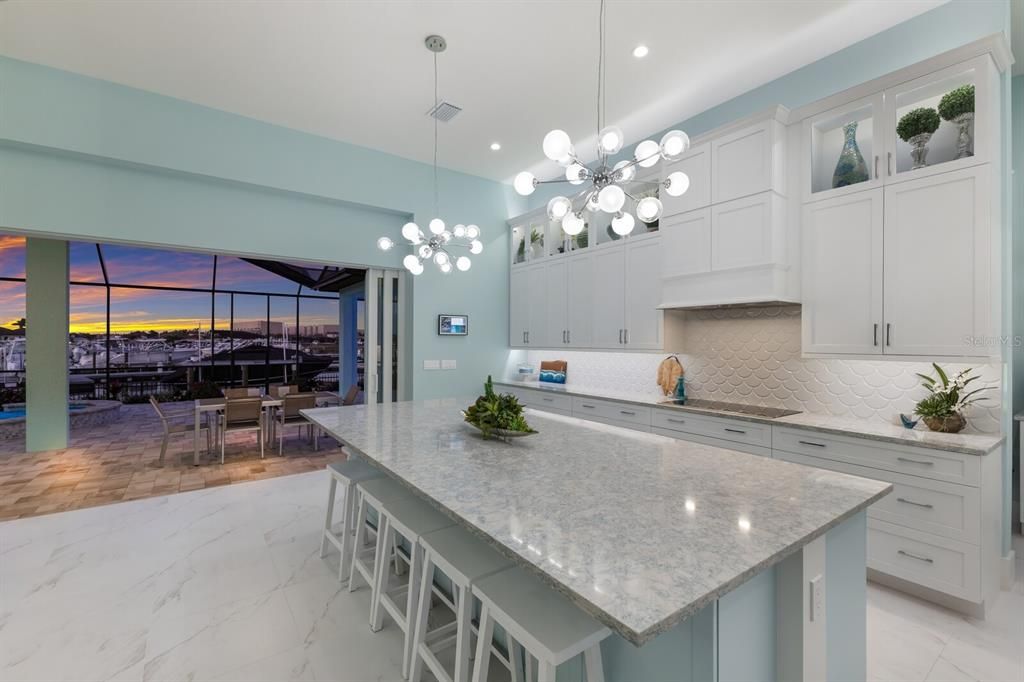 Dining room, Interior, Kitchen, Marble, Pendant Lights, Recessed Lighting, Water