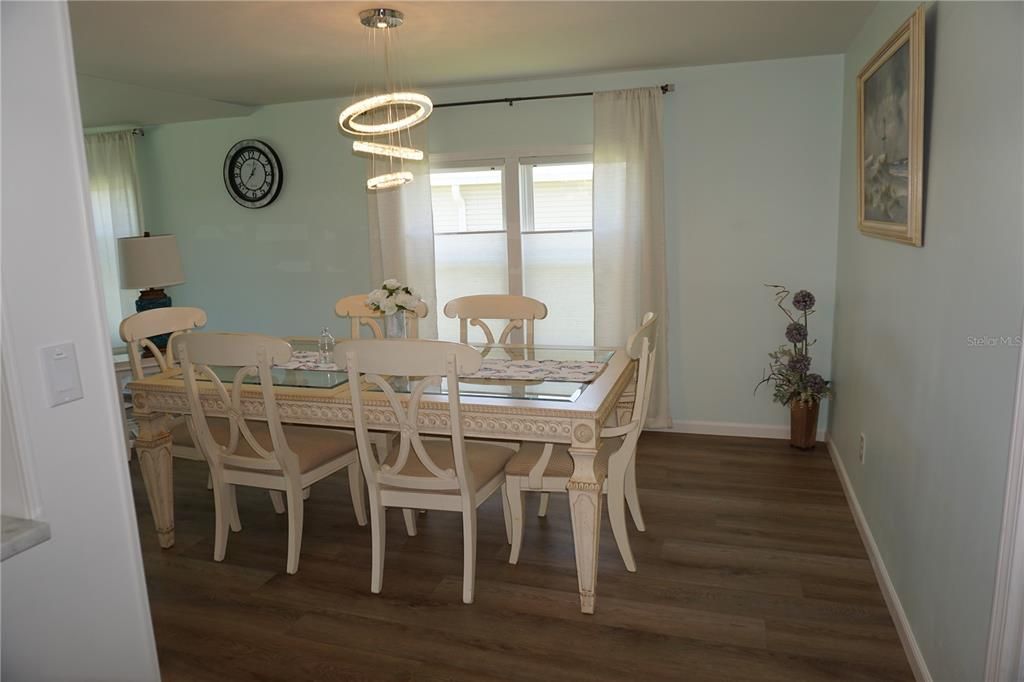 Dining room, Interior, Pendant Lights, Wood Texture Flooring