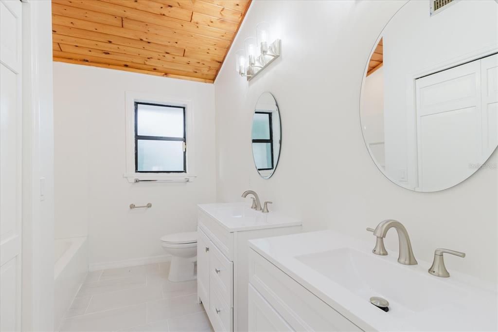 Bathroom, Dual Sink Vanities, Interior, Wooden Ceilings