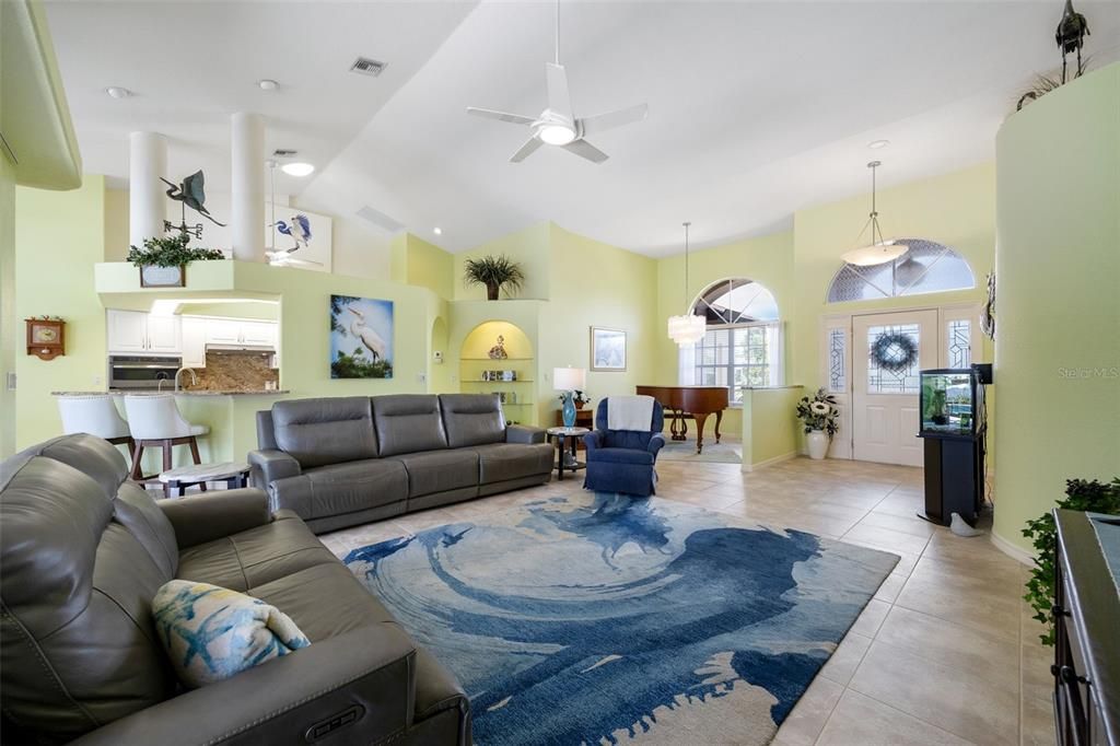 Dining room, Interior, Kitchen, Living room, Pendant Lights, Piano, Recessed Lighting