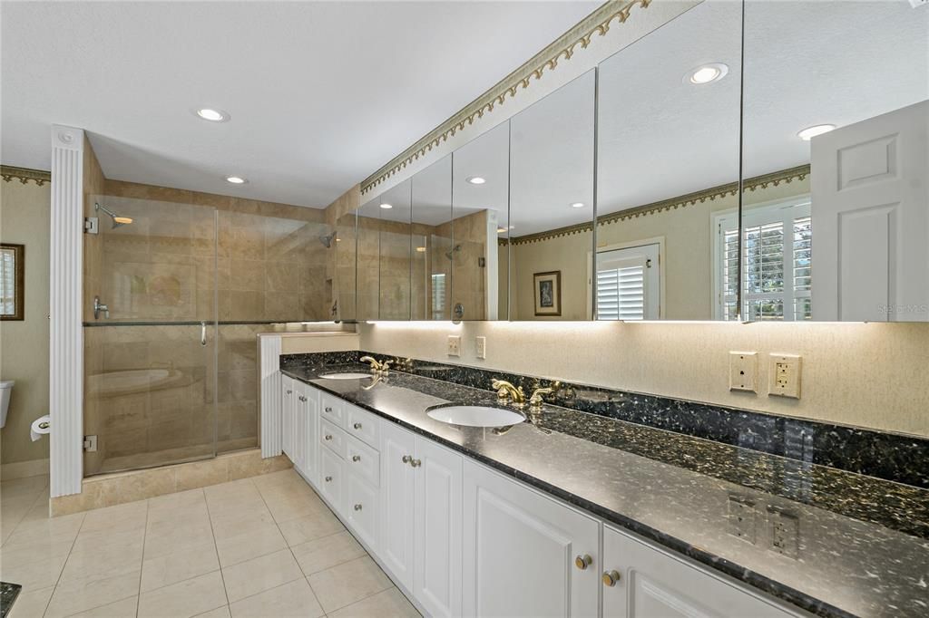 Bathroom, Dual Sink Vanities, Glass Shower, Interior, Recessed Lighting