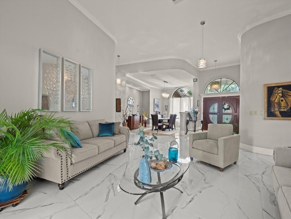 Dining room, Interior, Living room, Marble, Pendant Lights