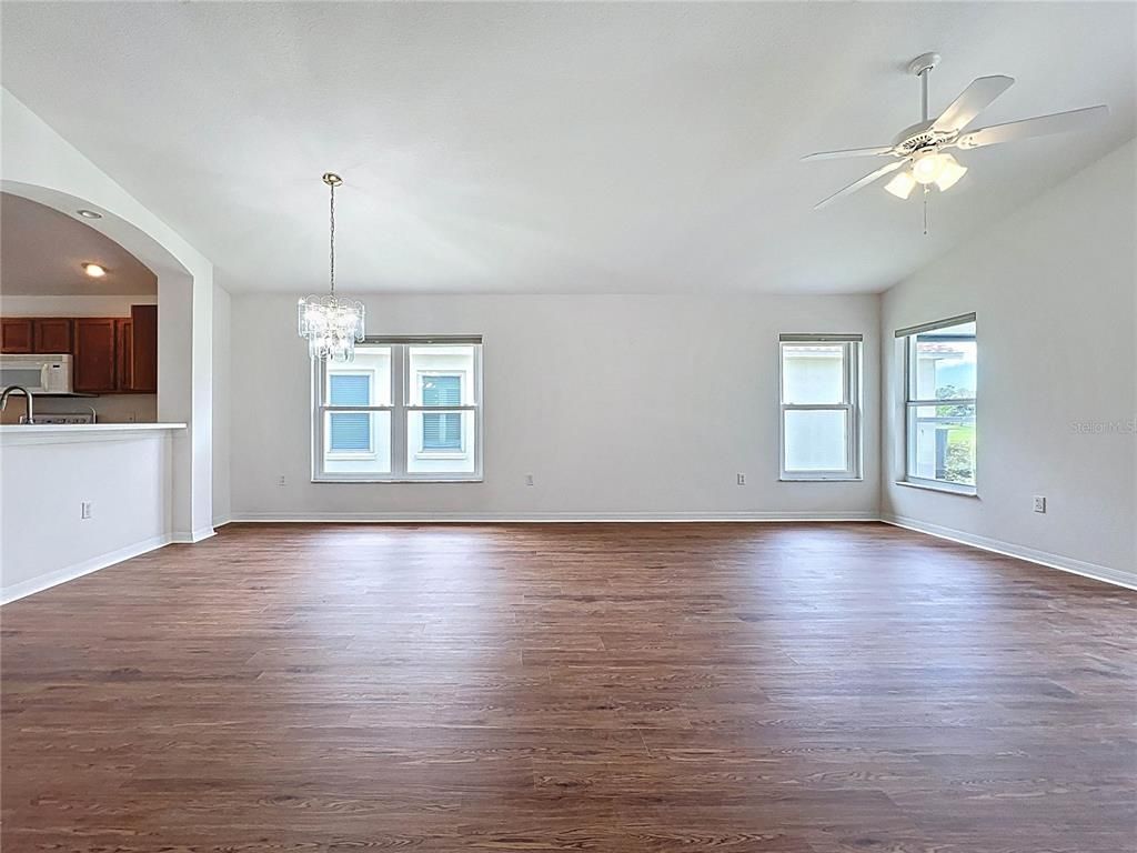 Chandelier, Empty room, Interior, Kitchen, Wood Texture Flooring