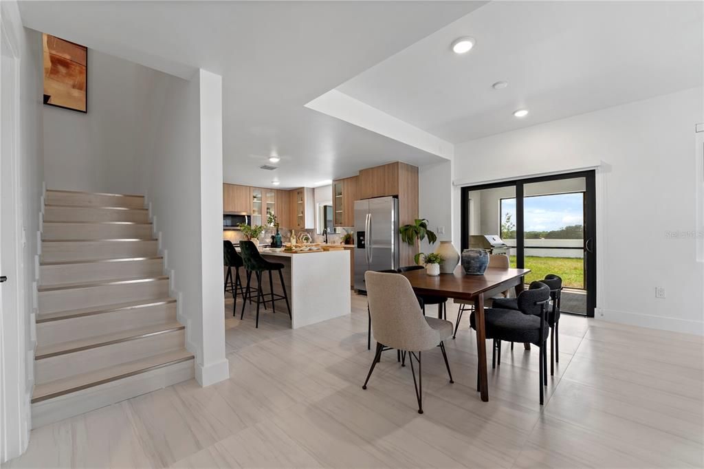 Dining room, Interior, Kitchen, Recessed Lighting, Stainless Steel Appliances, Water