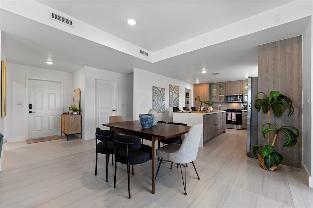 Dining room, Interior, Kitchen, Marble, Recessed Lighting, Stainless Steel Appliances