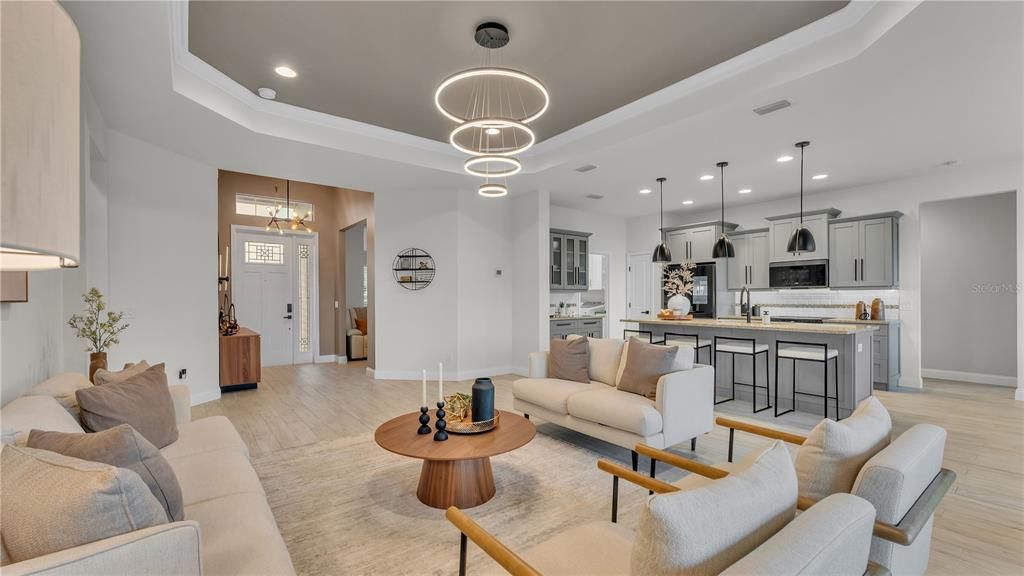 Interior, Kitchen, Living room, Pendant Lights, Recessed Lighting, Stainless Steel Appliances, Wood Texture Flooring