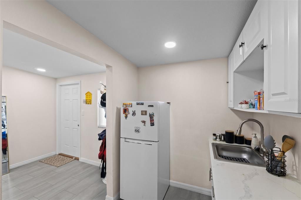 Interior, Kitchen, Recessed Lighting, Wood Texture Flooring