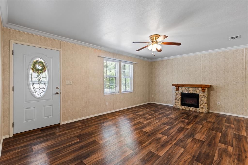 Empty room, Fireplace, Interior, Wood Texture Flooring