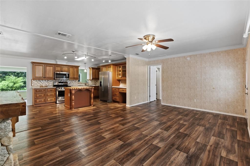 Interior, Kitchen, Stainless Steel Appliances, Wood Texture Flooring