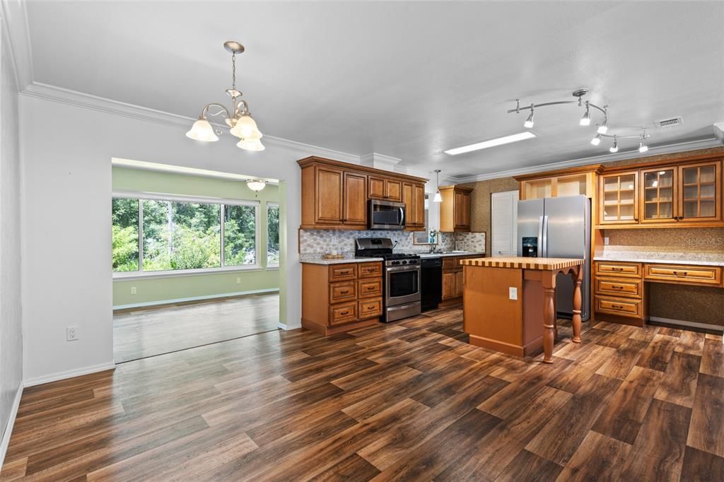 Interior, Kitchen, Pendant Lights, Stainless Steel Appliances, Wood Texture Flooring