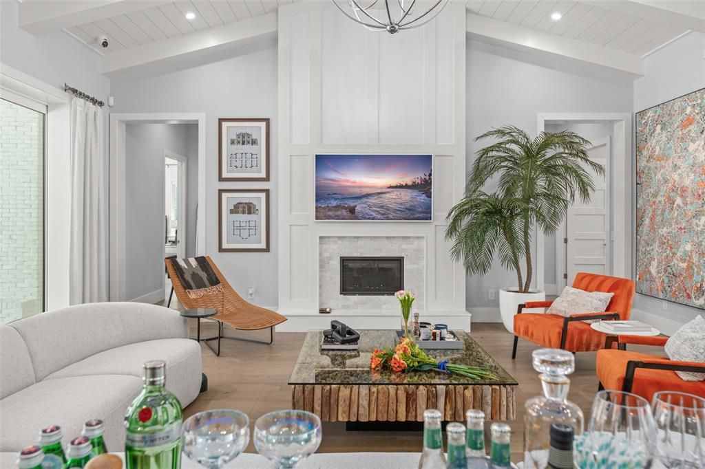 Fireplace, Interior, Living room, Recessed Lighting