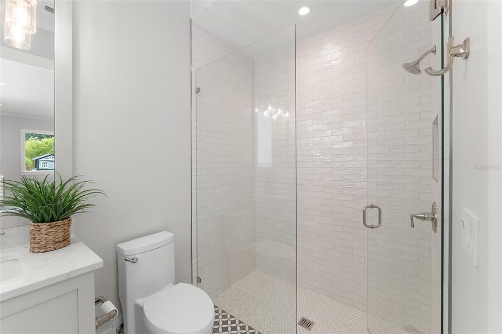 Bathroom, Glass Shower, Interior, Recessed Lighting