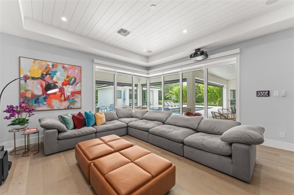 Interior, Living room, Recessed Lighting, Wood Texture Flooring