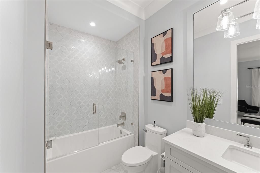 Bathroom, Glass Shower, Interior, Recessed Lighting