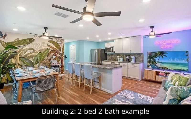 Dining room, Interior, Kitchen, Recessed Lighting, Stainless Steel Appliances, Wood Texture Flooring