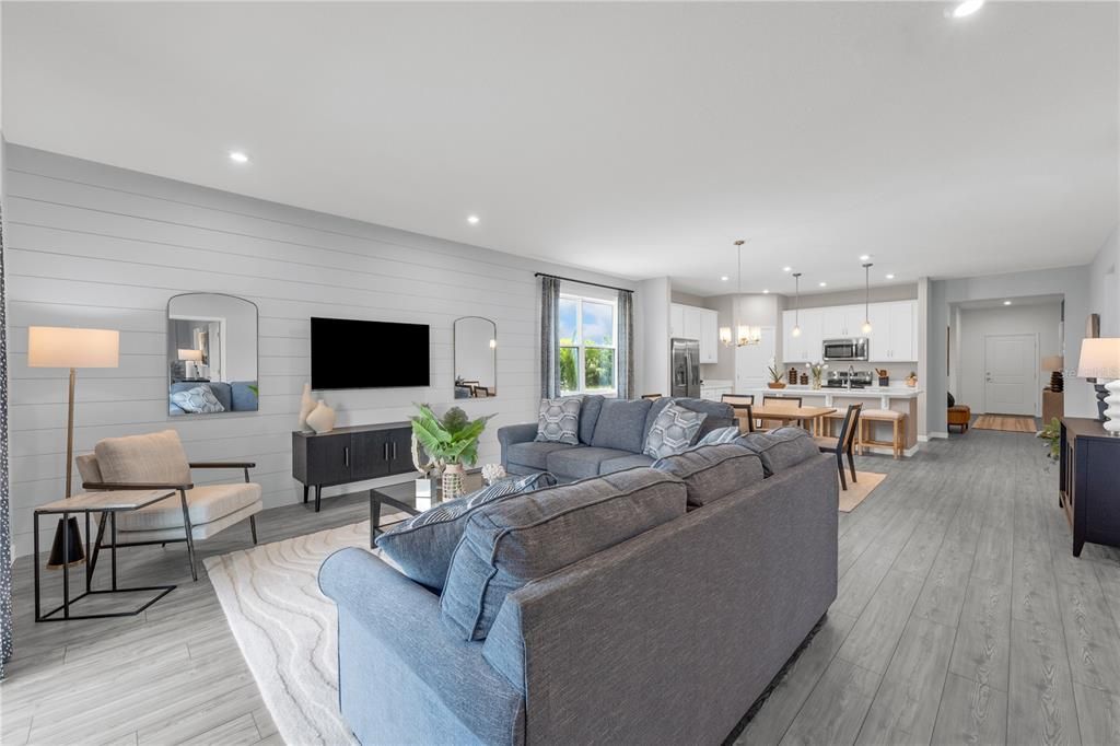 Interior, Kitchen, Living room, Pendant Lights, Recessed Lighting, Stainless Steel Appliances, Wood Texture Flooring
