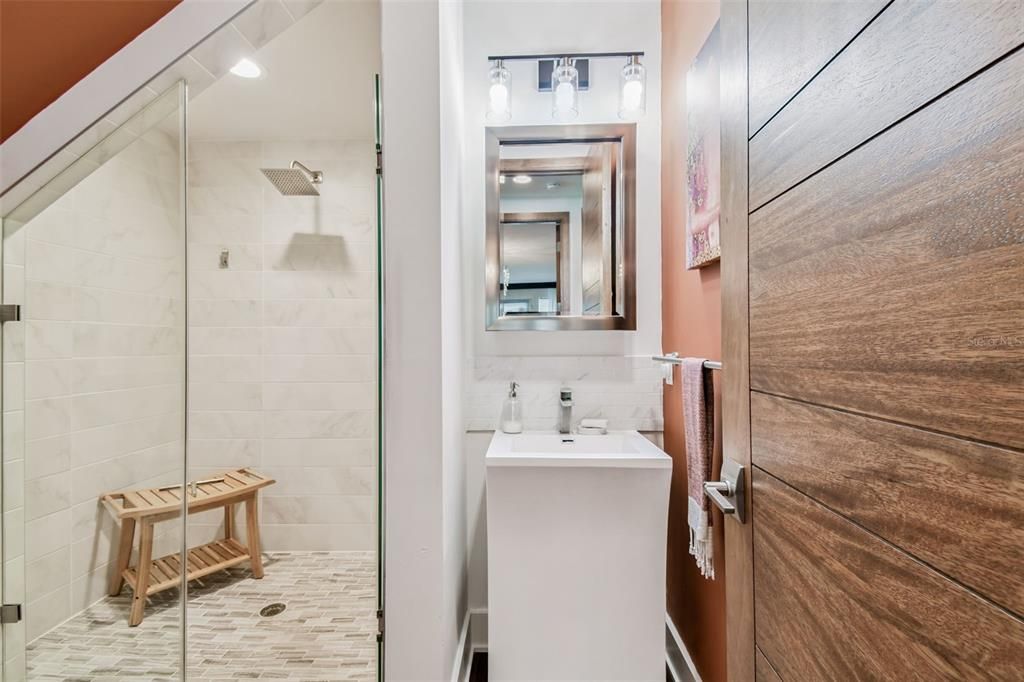 Bathroom, Glass Shower, Interior, Recessed Lighting