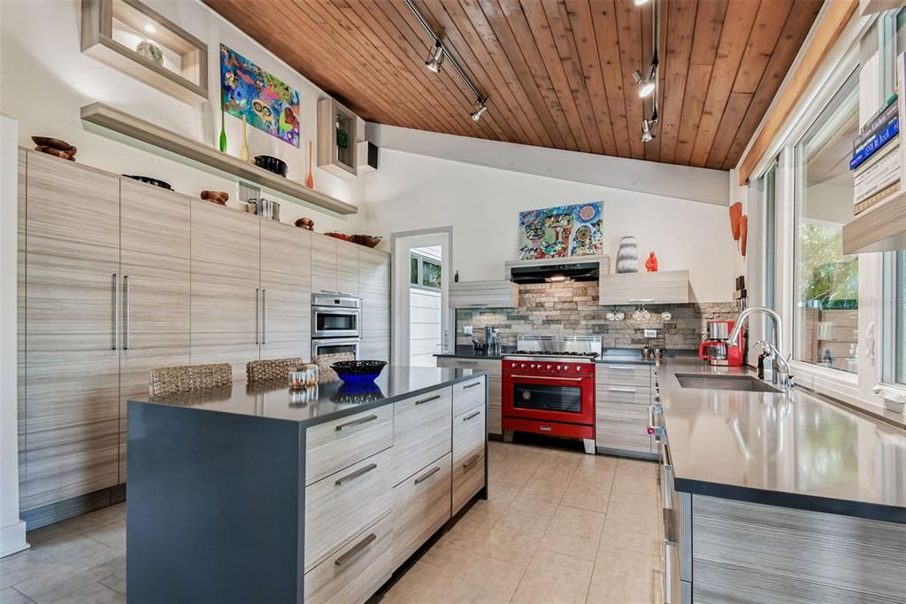 Interior, Kitchen, Recessed Lighting, Stainless Steel Appliances, Wooden Ceilings