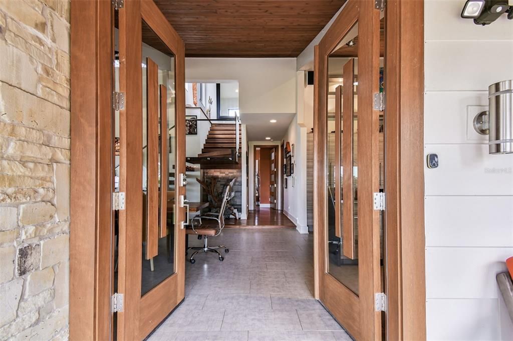 Interior, Recessed Lighting, Stone Walls, Wooden Ceilings