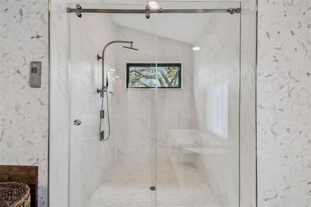 Bathroom, Glass Shower, Interior, Marble Walls