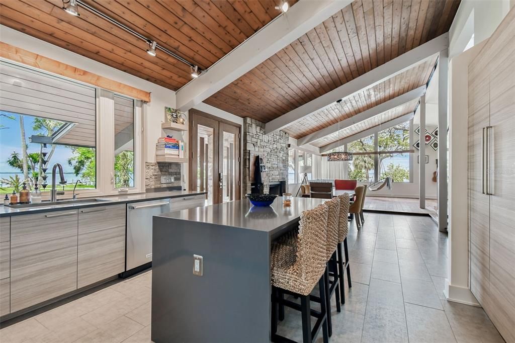 Dining room, Interior, Kitchen, Stainless Steel Appliances, Wooden Ceilings